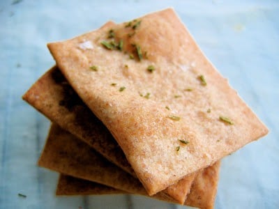 top down shot of sourdough crackers