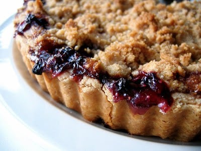 close up of crust on crumble tart