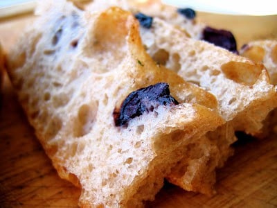 close up of slices of sourdough focaccia