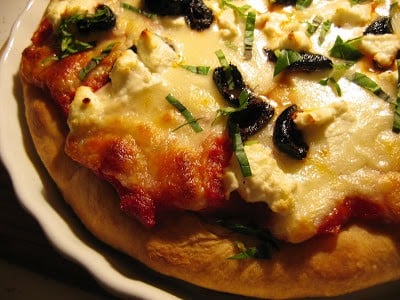 top down shot of deep dish pizza