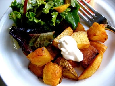 oven roasted potatoes and parsnips on a plate