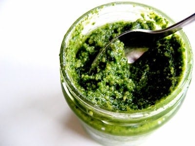 jar of cilantro pesto