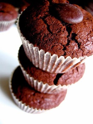 a stack of chocolate cupcakes