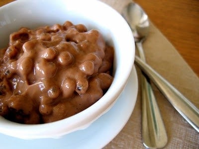 bowl of vegan chocolate tapioca pudding