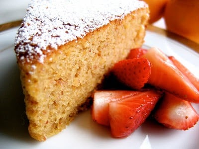 close up of lemon almond cake 