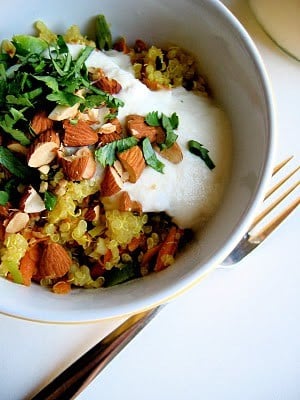bowl of curried quinoa 