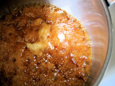 sugar and other ingredients melting in a pot