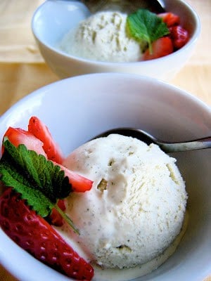 strawberries and ice cream in a bowl