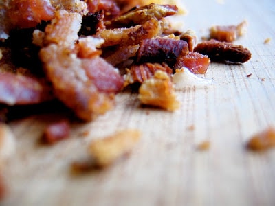 side shot of bacon bits