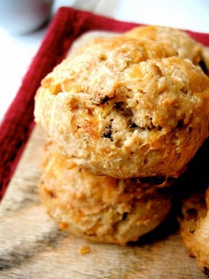 close up of delicious bacon beer scones 