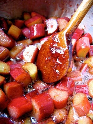 rhubarb cooking in a pot