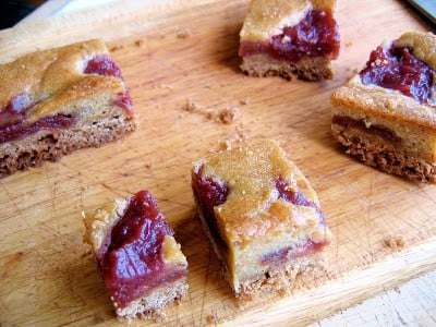 rhubarb squares on a chopping board