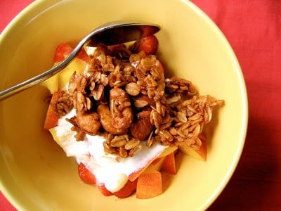 overhead shot of bowl of granola`