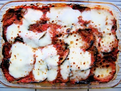 eggplant parm in a baking dish
