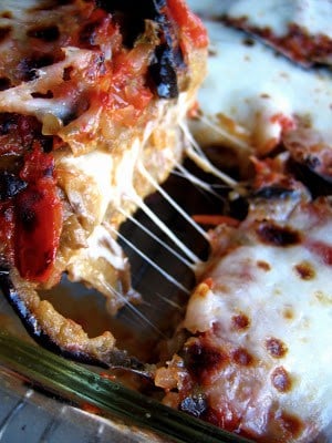 close up of delicious eggplant parm