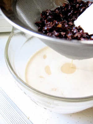 cocoa nibs in a sieve