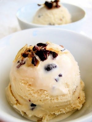 scoops of delicious cocoa nib ice cream