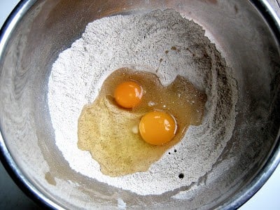 eggs and flour in a bowl