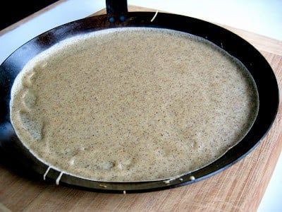 buckwheat crepe in a pan