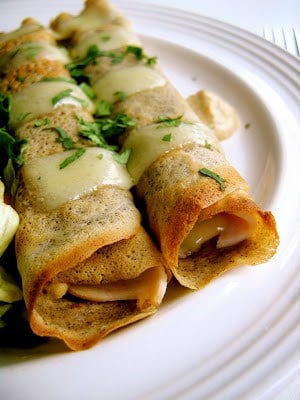 two stuffed buckwheat crepes