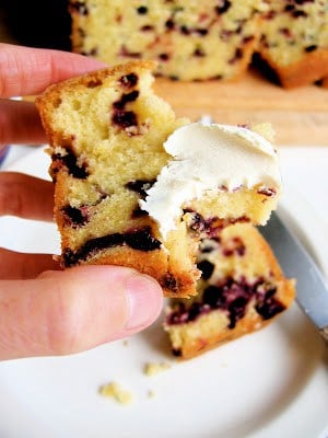 slice of lemon tea cake with bite taken out