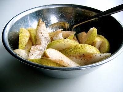 slices of pear in a bowl