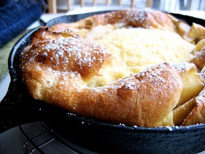 pancake after baking with powdered sugar on top