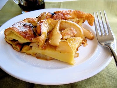baked pancake with pear on a plate