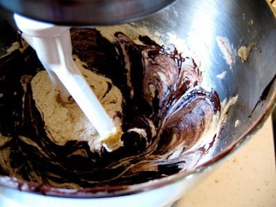 cookie mix being stirred 
