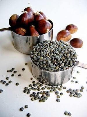 chestnuts and lentils on a table 