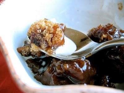 spoon with date pudding on it