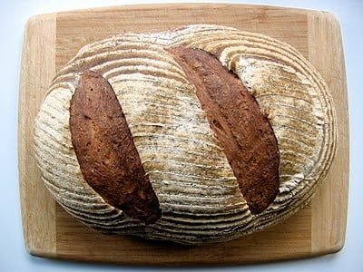 top down shot of sourdough bread loaf 