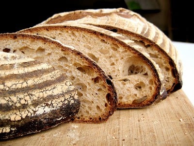 slices of sourdough bread in a board 