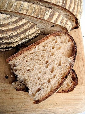 top down shot of sourdough bread slices 