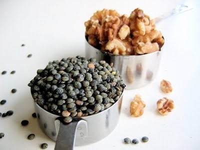 a scoop of lentils and walnuts for vegan pate recipe