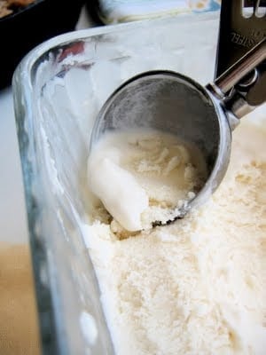 honey yogurt ice cream being scooped 