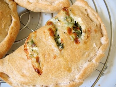 top down shot of herbed spinach and cheese calzone