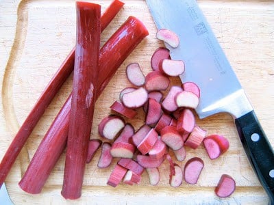 chopped rhubarb on a board 