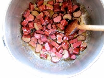 chopped rhubarb in a pot 