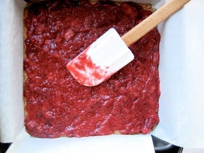spatula on rhubarb mix
