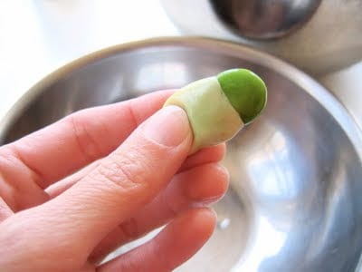 peeling a fava bean 