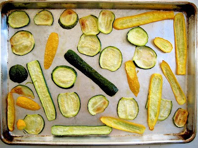 slice of vegetables on roasting tray 