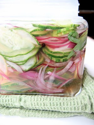cucumber onion pickles in a jar