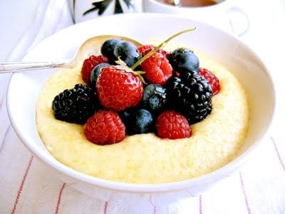 side shot of berries and grits