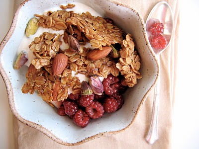 cardamom honey granola in a bowl 