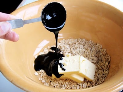 molasses poured onto oats