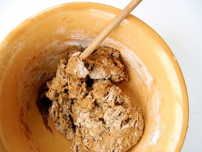 dough being mixed in a bowl 