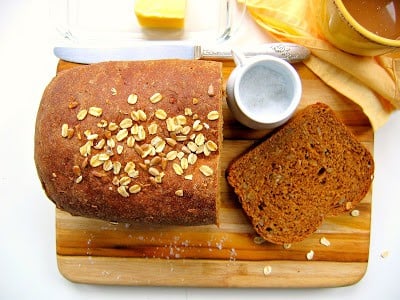 top down shot of oatmeal molasses bread 