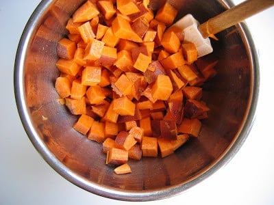 chopped sweet potato in a bowl 