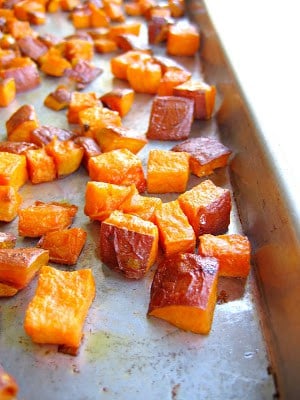 sweet potato on a baking tray 